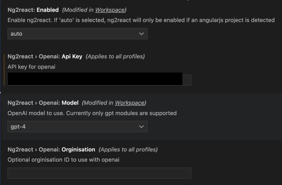 VSCode OpenAI Settings